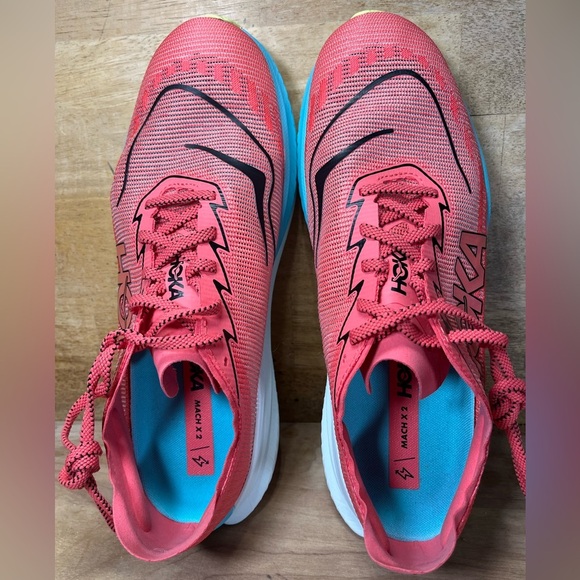 Hoka One One Mach X 2 Mens Size 12.5 Running Shoes Sneakers Grapefruit Coral - Picture 7 of 12